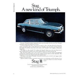 1974 Triumph Stag 2 Door Coupe Hardtop Vintage Print Ad Classic Sports Car Art